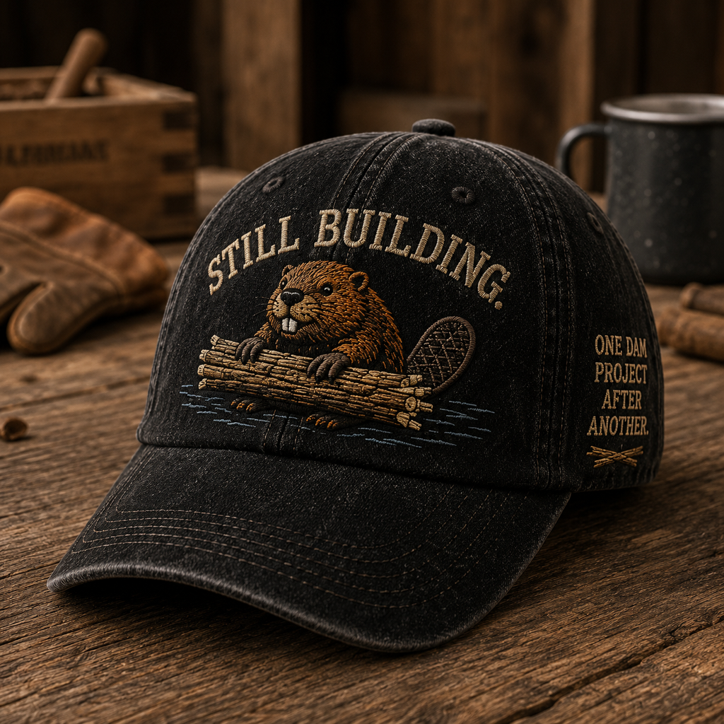 Still Building Beaver Embroidered Cap | One Dam Project After Another