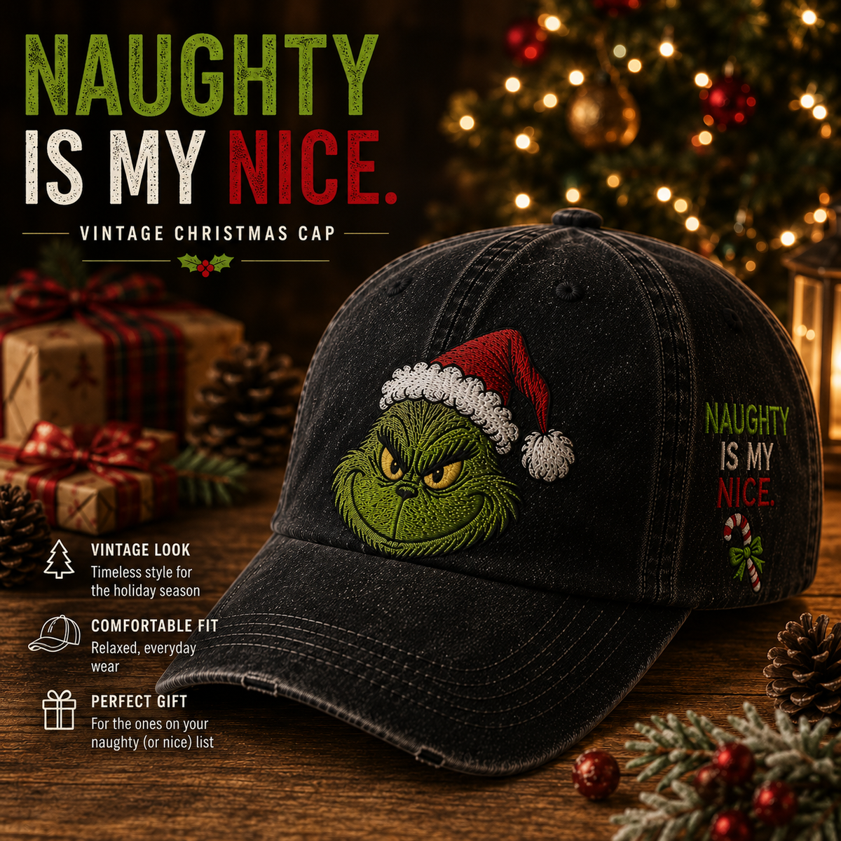 Naughty Is My Nice Vintage Christmas Cap