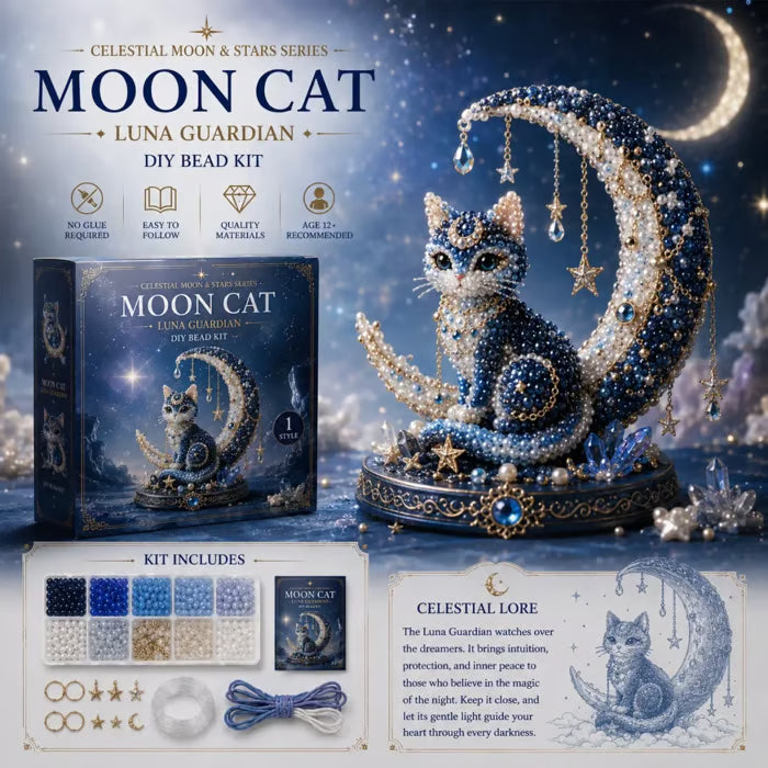 🌙 Moon Cat DIY Bead Kit | Create Your Own Magical Celestial Cat Art