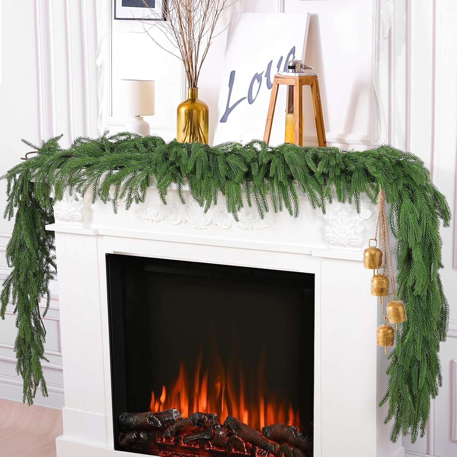 6-foot artificial Norfolk Pine garland featuring realistic-touch winter pine foliage.