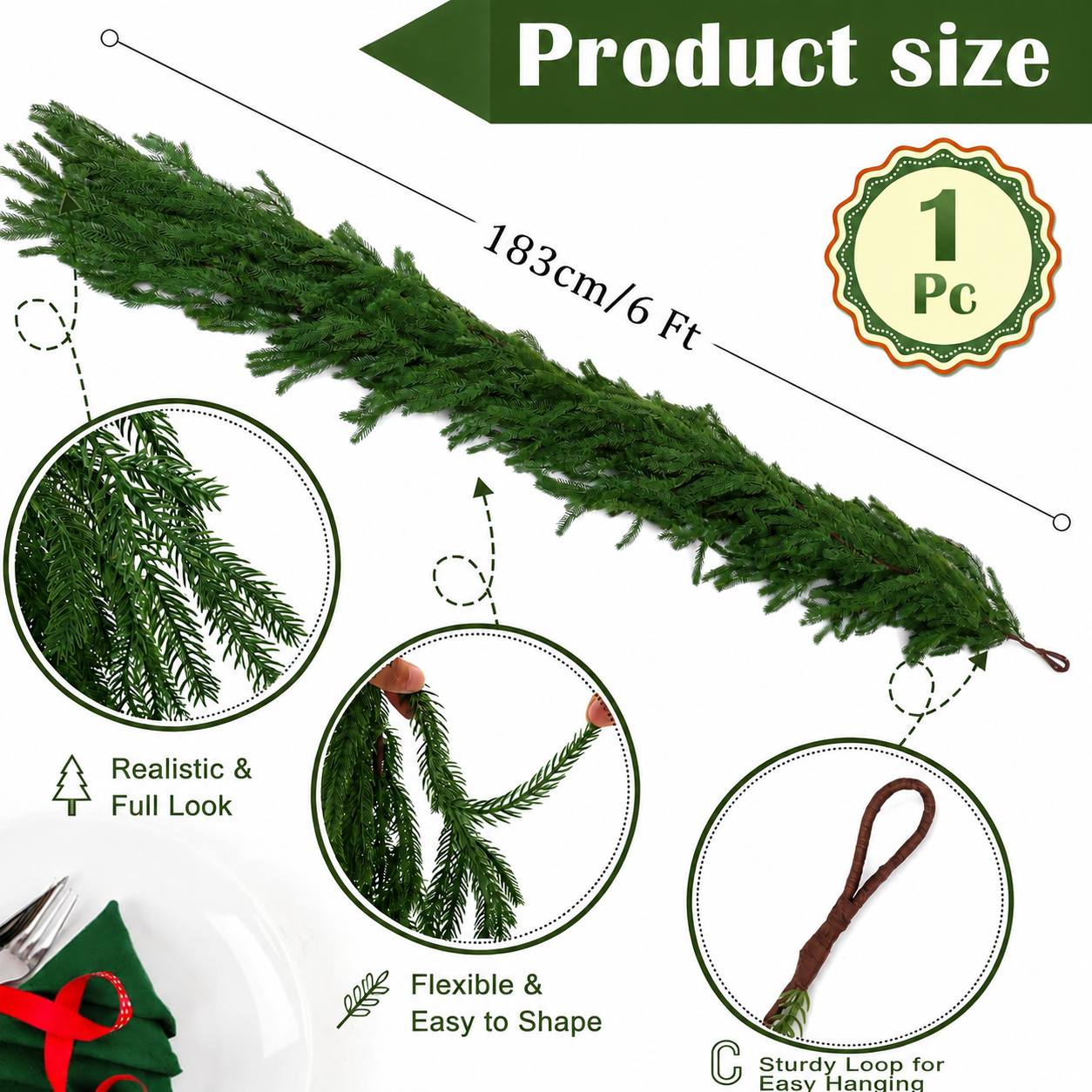 6FT Real Touch Norfolk Pine Garland 🎄 Create a Cozy Christmas Home Instantly
