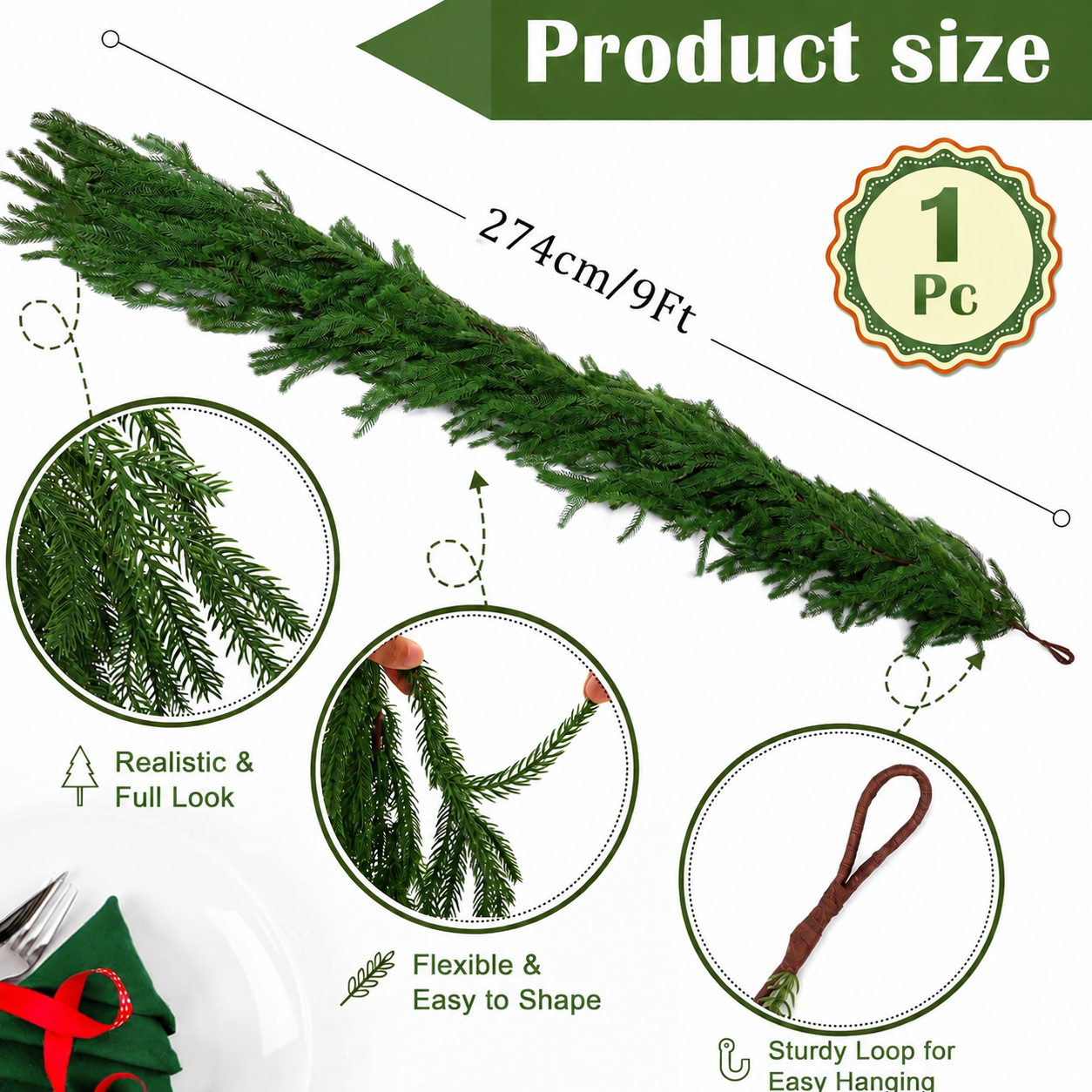 6FT Real Touch Norfolk Pine Garland 🎄 Create a Cozy Christmas Home Instantly