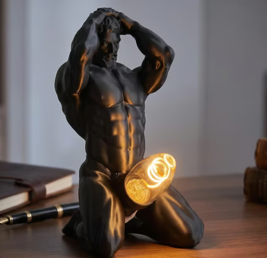 Bold Male Figure Table Lamp, Artistic Statue Light