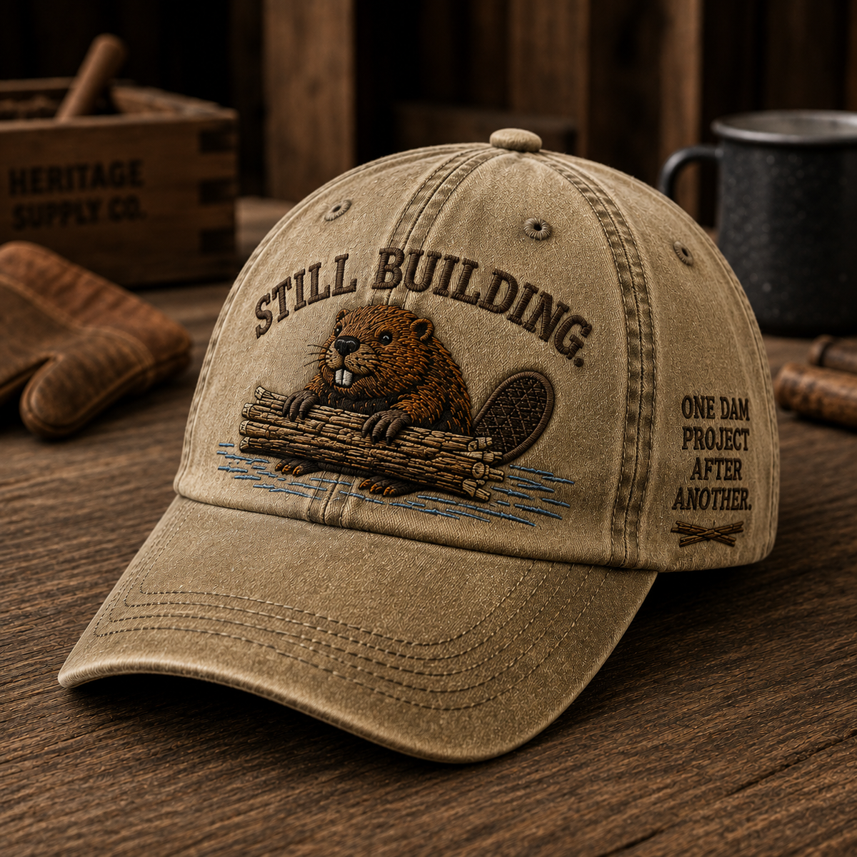 Still Building Beaver Embroidered Cap | One Dam Project After Another