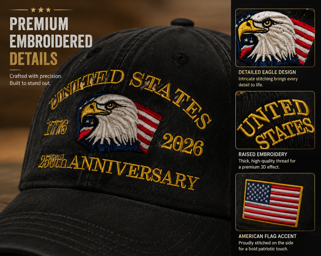 🇺🇸 250th Anniversary American Eagle Embroidered Cap | Vintage USA Patriotic Hat