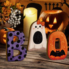 Halloween Wooden "BOO" Tabletop Decoration with Ghost and Bat Motifs
