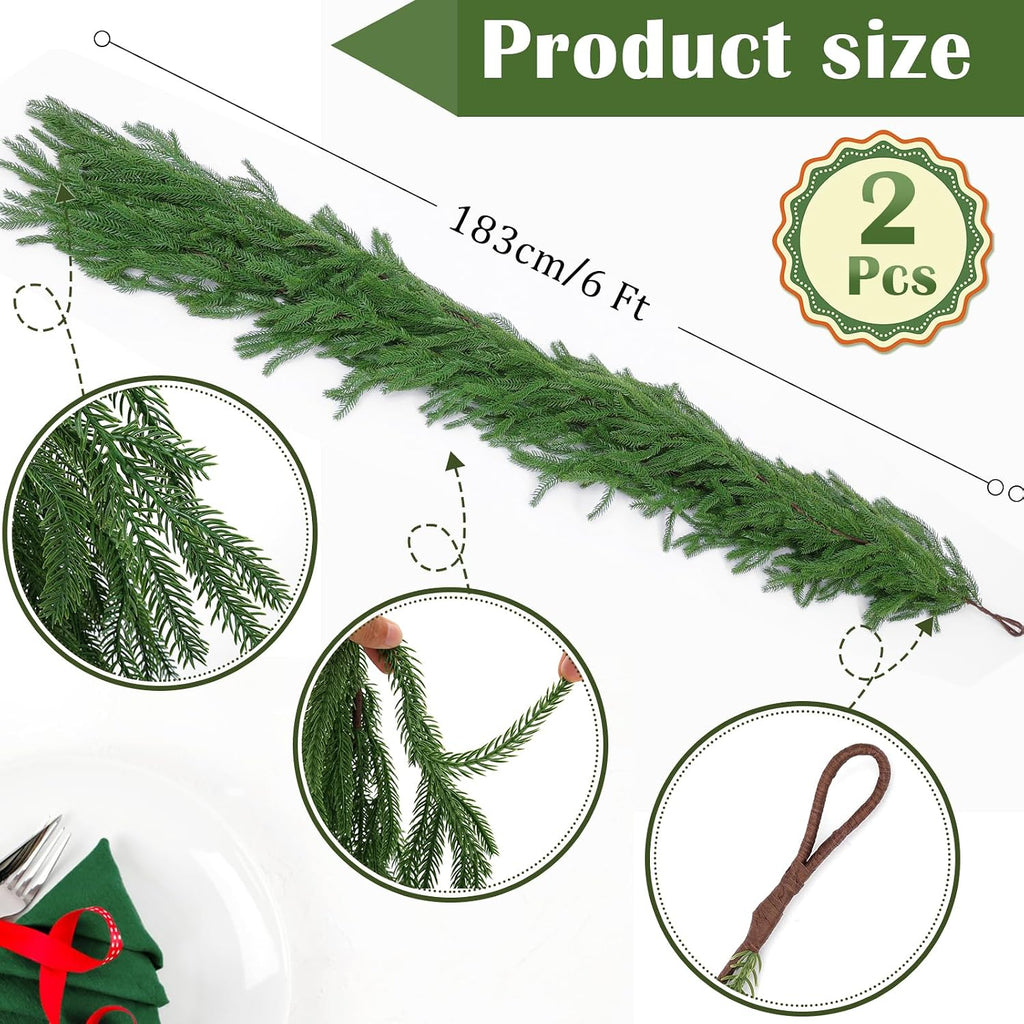 6-foot artificial Norfolk Pine garland featuring realistic-touch winter pine foliage.