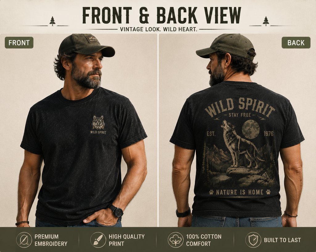 Wild Spirit™ Wolf Outdoor T-Shirt | Vintage Wilderness Graphic Tee
