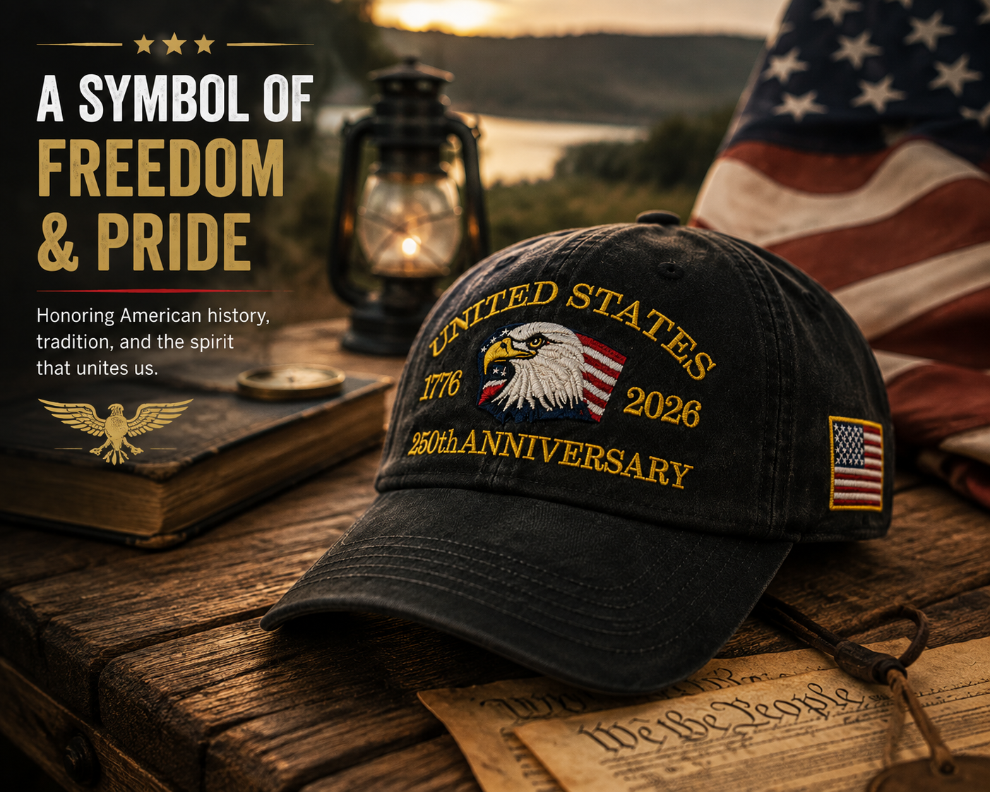 🇺🇸 250th Anniversary American Eagle Embroidered Cap | Vintage USA Patriotic Hat
