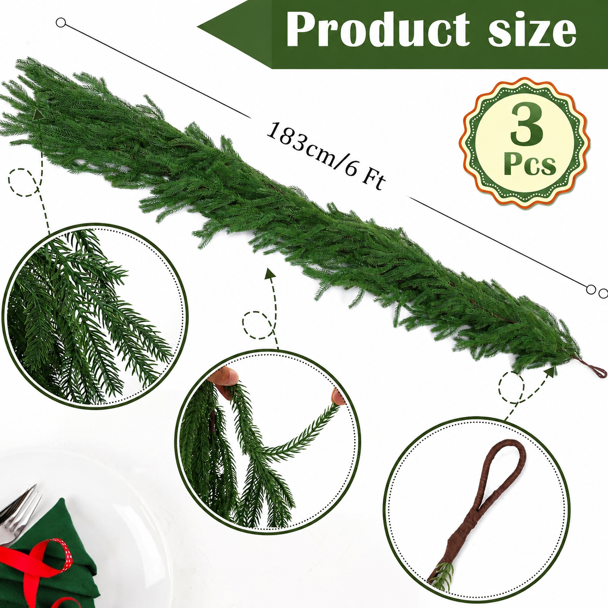 6FT Real Touch Norfolk Pine Garland 🎄 Create a Cozy Christmas Home Instantly