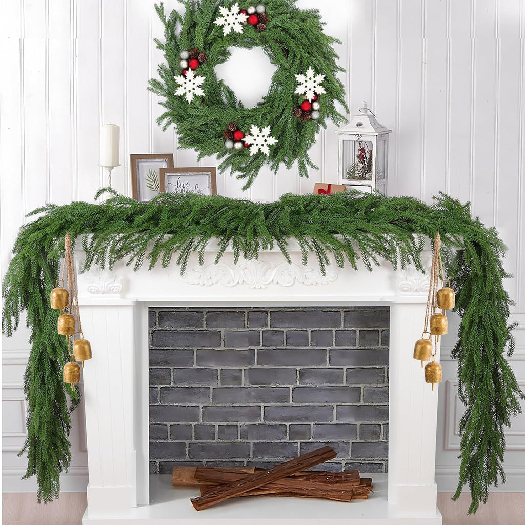 6-foot artificial Norfolk Pine garland featuring realistic-touch winter pine foliage.