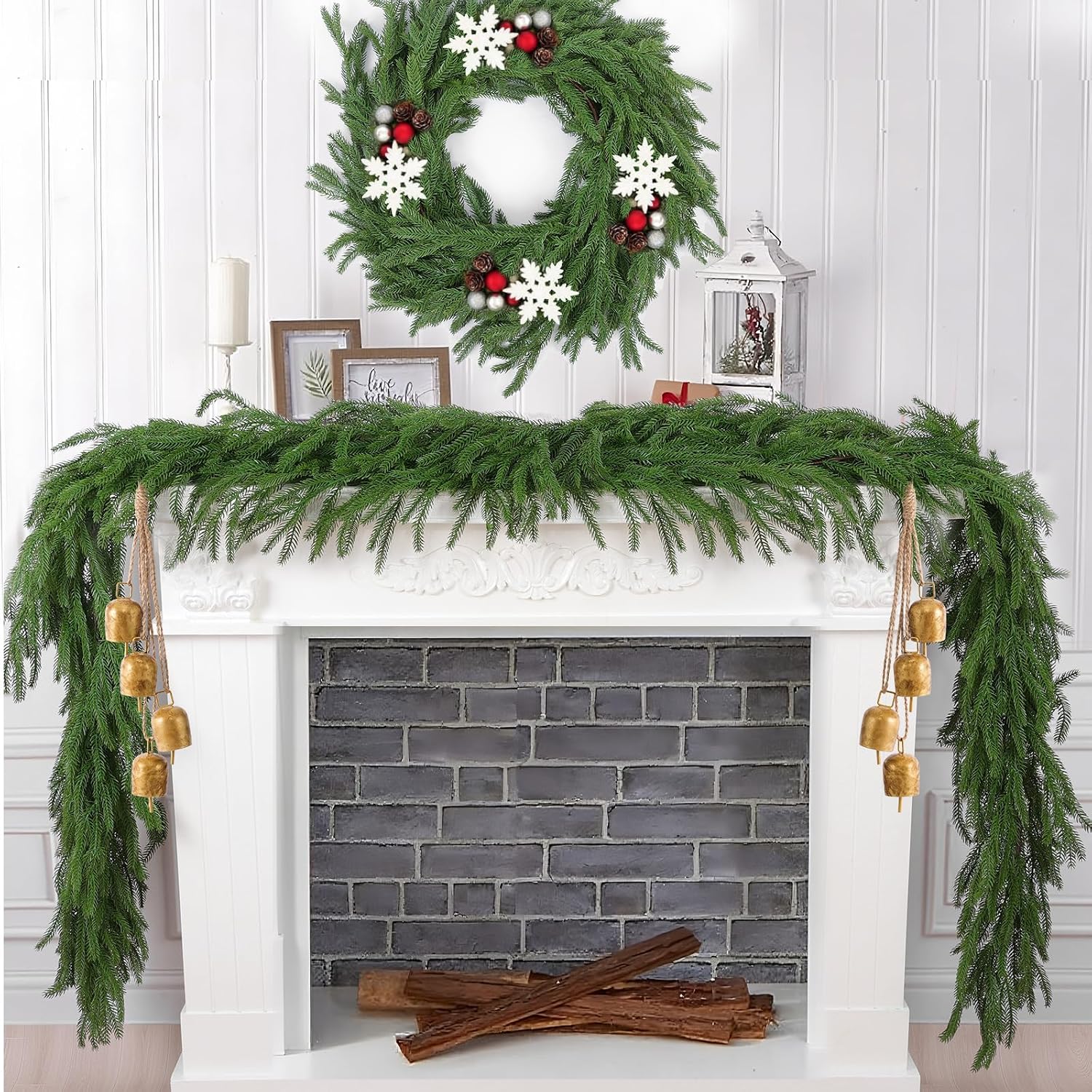 6-foot artificial Norfolk Pine garland featuring realistic-touch winter pine foliage.
