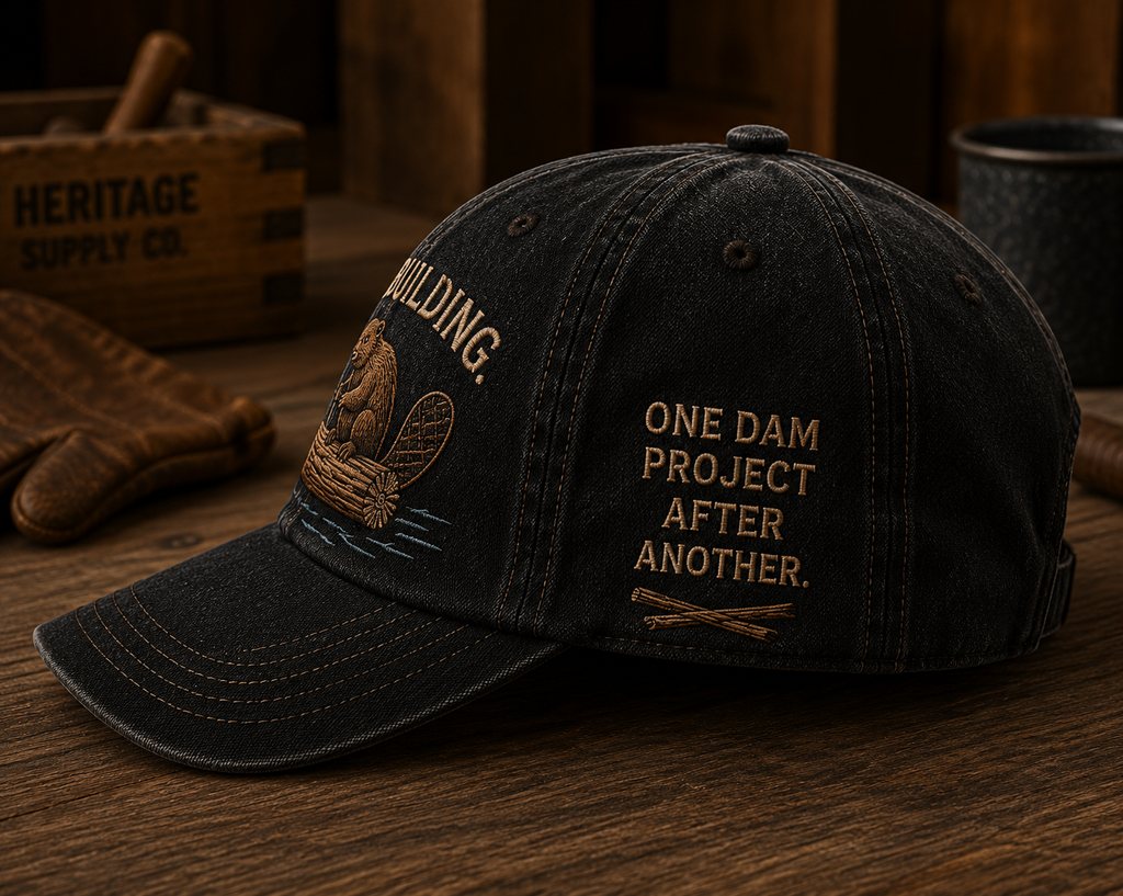 Still Building Beaver Embroidered Cap | One Dam Project After Another