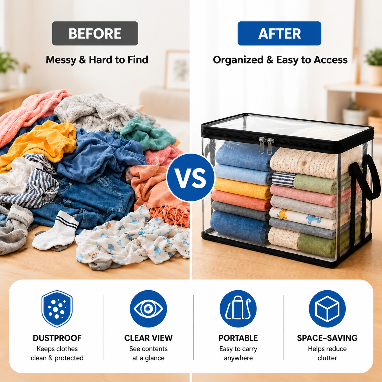 Clear PVC Storage Bins with Handles –🧸 for Books, Toys, Media, & Organizing