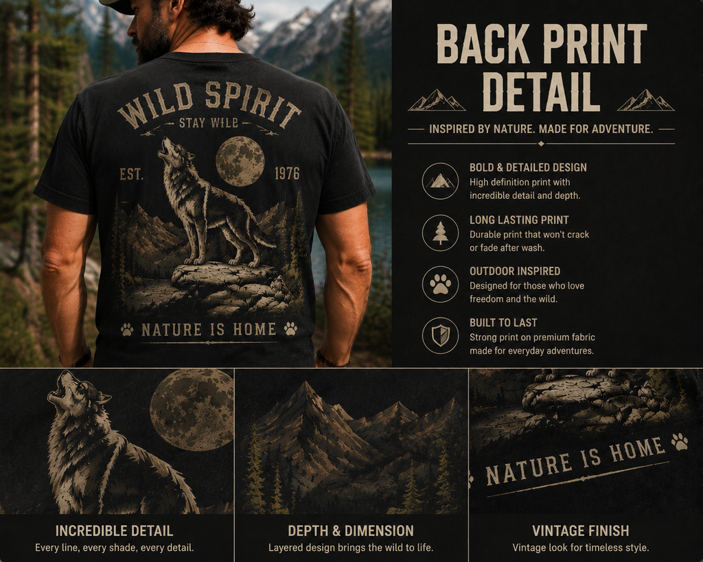 Wild Spirit™ Wolf Outdoor T-Shirt | Vintage Wilderness Graphic Tee