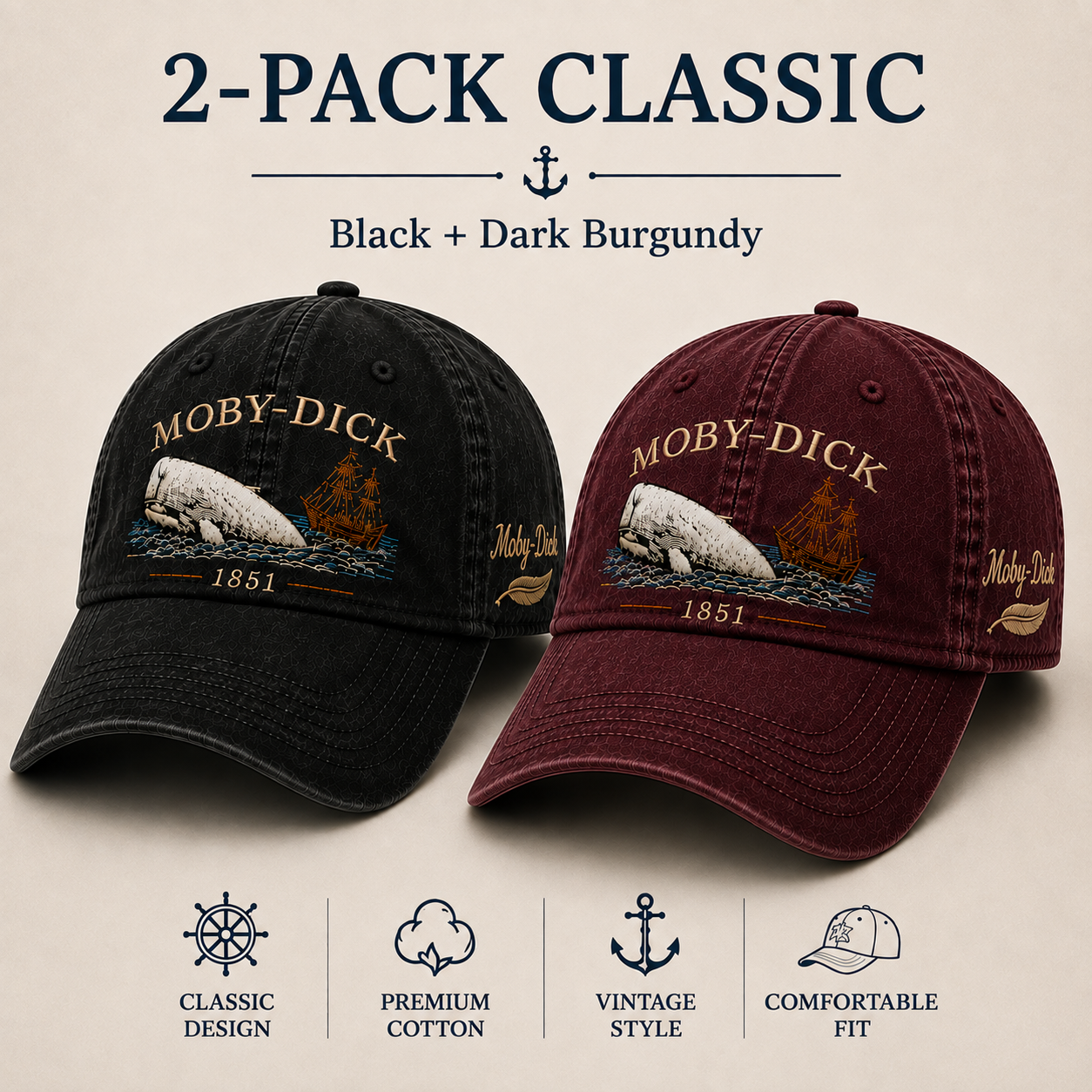 Moby-Dick™ Vintage-Print Hat | Whale and Nautical Culture-Themed Hat