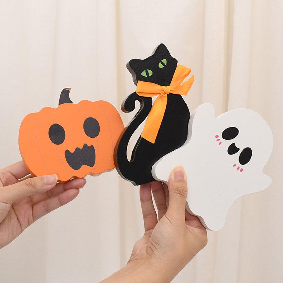 【Buy 1 Get 2nd 35% OFF】🎃Cute Halloween Wooden Decorations Set – Ghost, Black Cat & Pumpkin Fall Home Decor