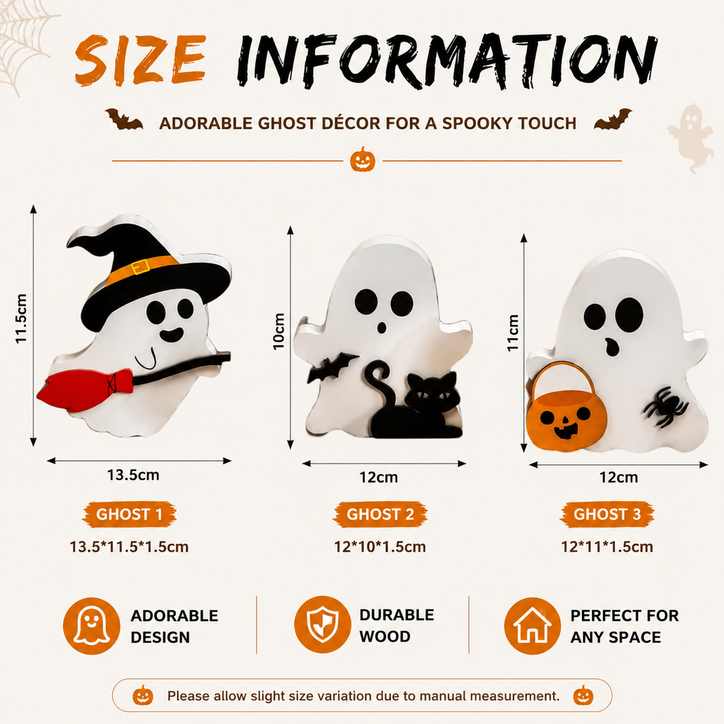 【Buy 1 Get 2nd 35% OFF】🎃Cute Halloween Wooden Decorations Set – Ghost, Black Cat & Pumpkin Fall Home Decor