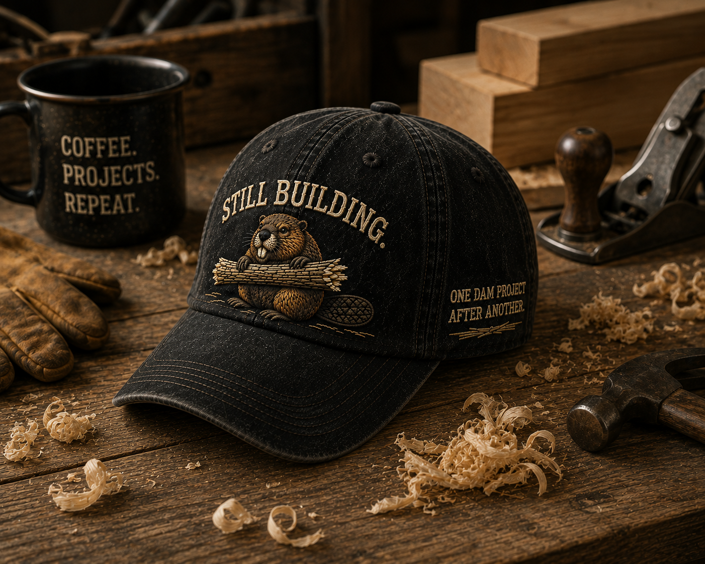 Still Building Beaver Embroidered Cap | One Dam Project After Another