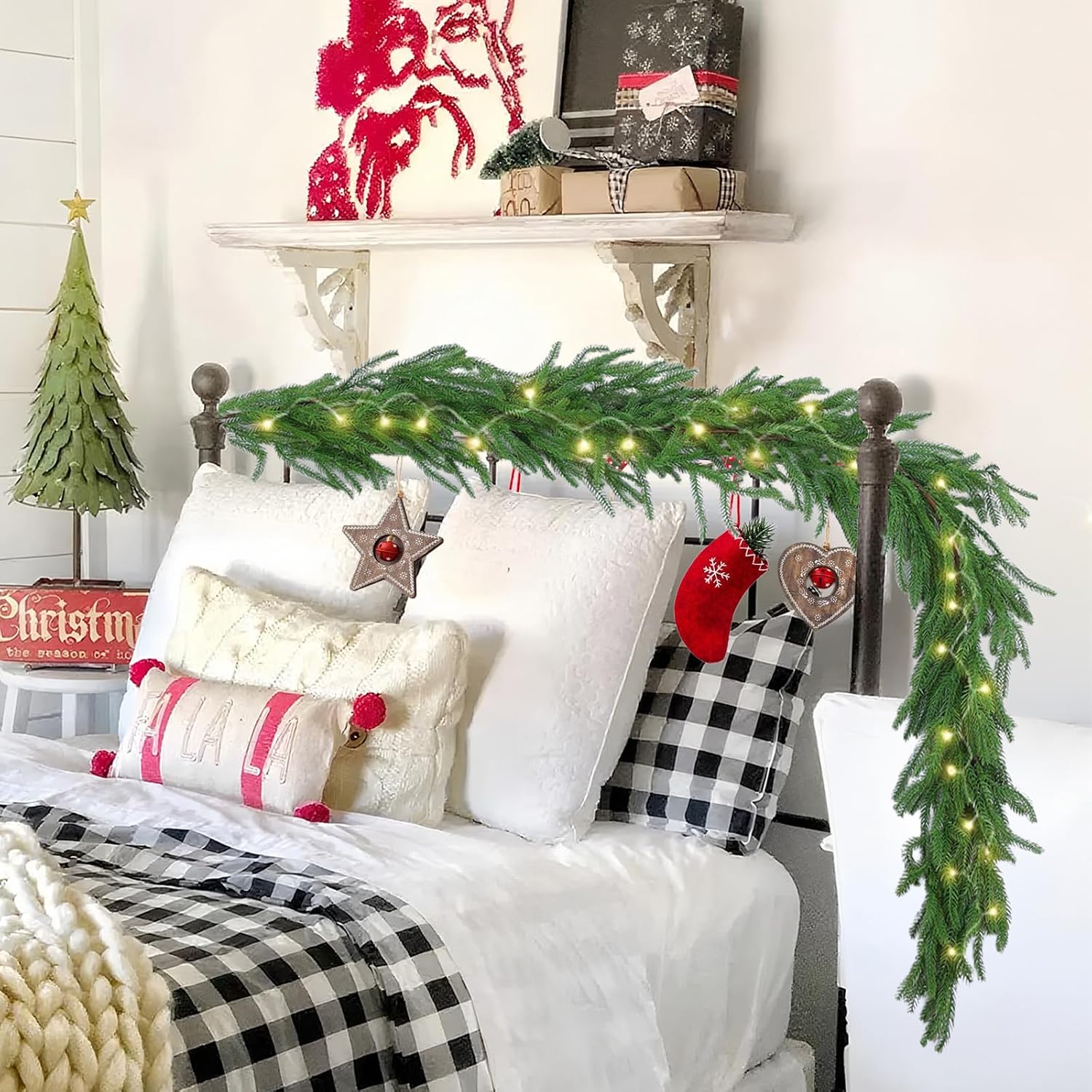 6-foot artificial Norfolk Pine garland featuring realistic-touch winter pine foliage.