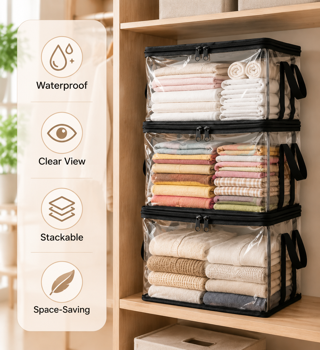 Clear PVC Storage Bins with Handles –🧸 for Books, Toys, Media, & Organizing