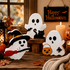 【Buy 1 Get 2nd 35% OFF】🎃Cute Halloween Wooden Decorations Set – Ghost, Black Cat & Pumpkin Fall Home Decor