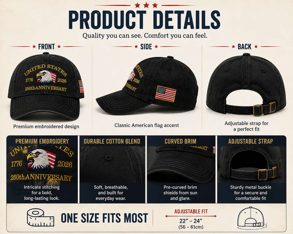 🇺🇸 250th Anniversary American Eagle Embroidered Cap | Vintage USA Patriotic Hat