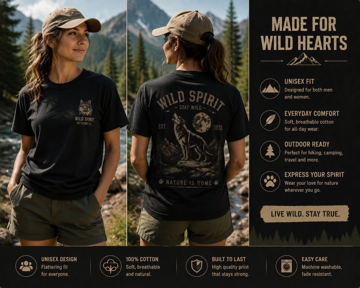 Wild Spirit™ Wolf Outdoor T-Shirt | Vintage Wilderness Graphic Tee
