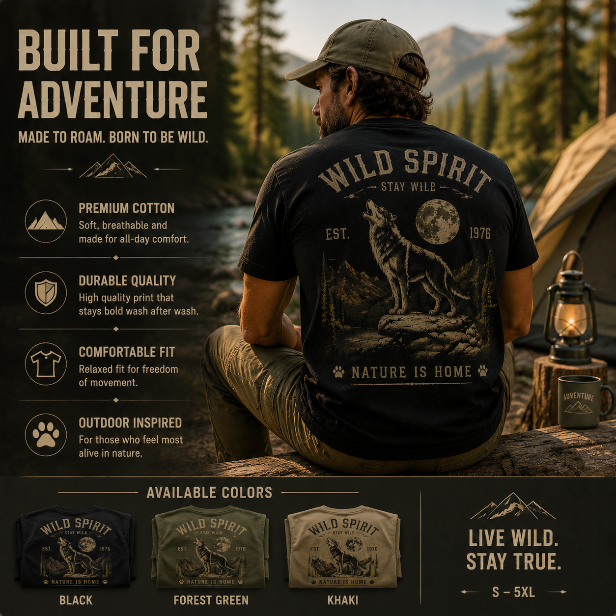 Wild Spirit™ Wolf Outdoor T-Shirt | Vintage Wilderness Graphic Tee