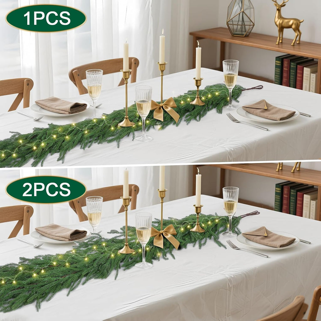 6-foot artificial Norfolk Pine garland featuring realistic-touch winter pine foliage.