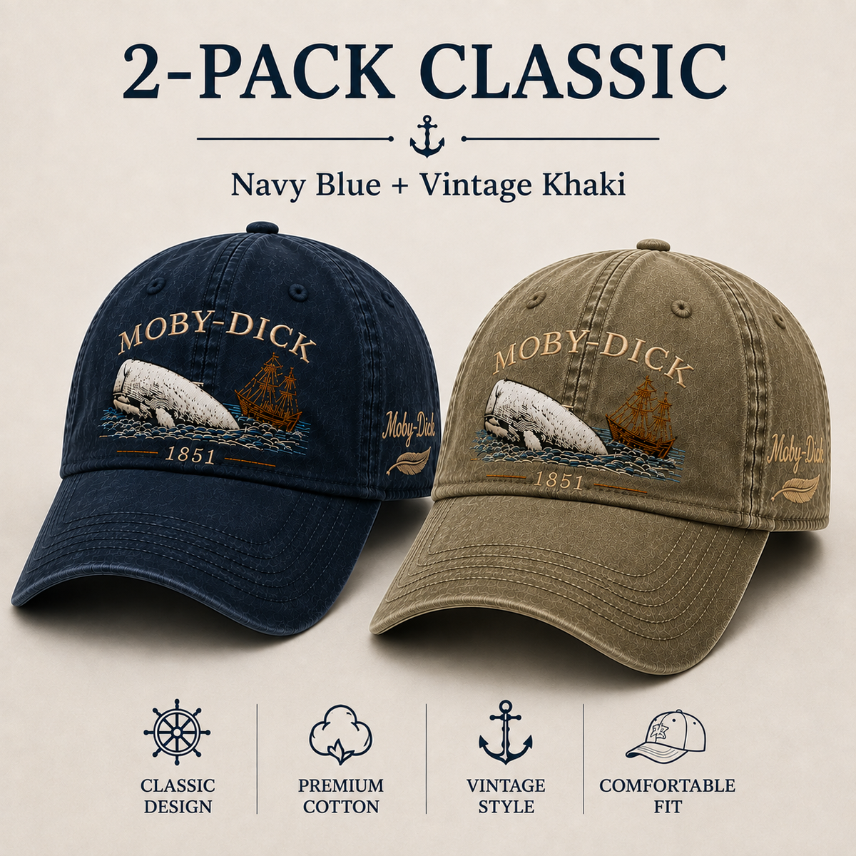 Moby-Dick™ Vintage-Print Hat | Whale and Nautical Culture-Themed Hat