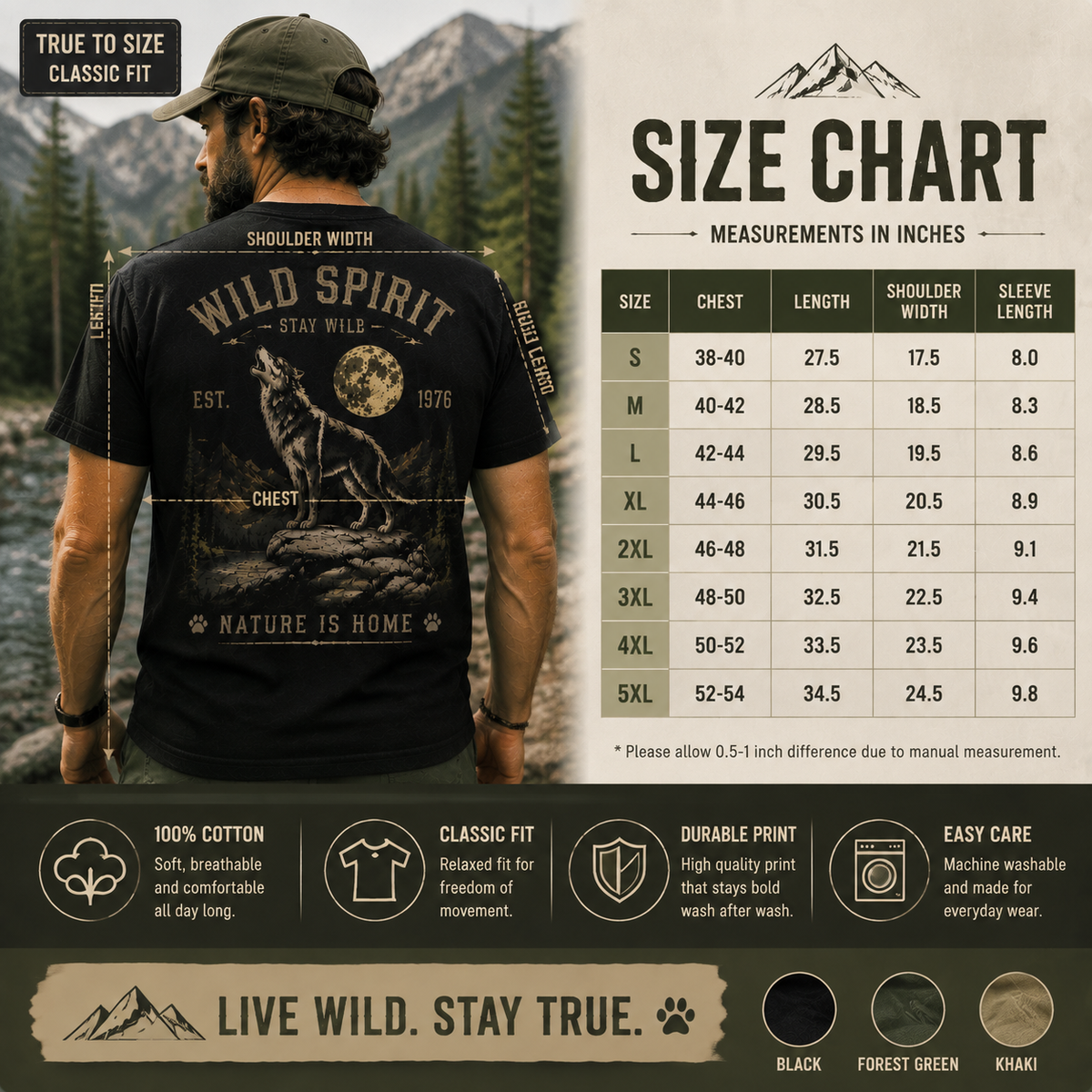 Wild Spirit™ Wolf Outdoor T-Shirt | Vintage Wilderness Graphic Tee