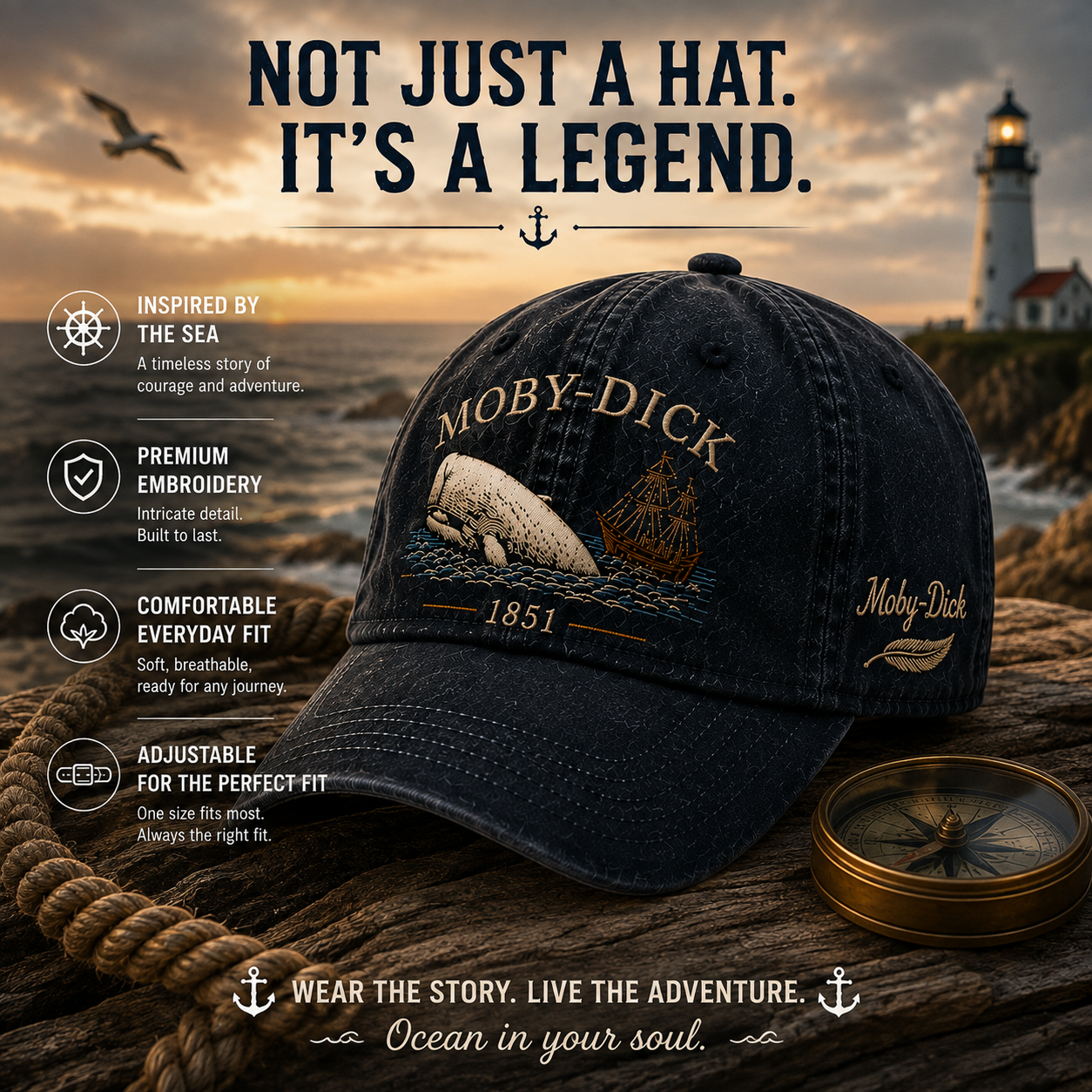 Moby-Dick™ Vintage-Print Hat | Whale and Nautical Culture-Themed Hat