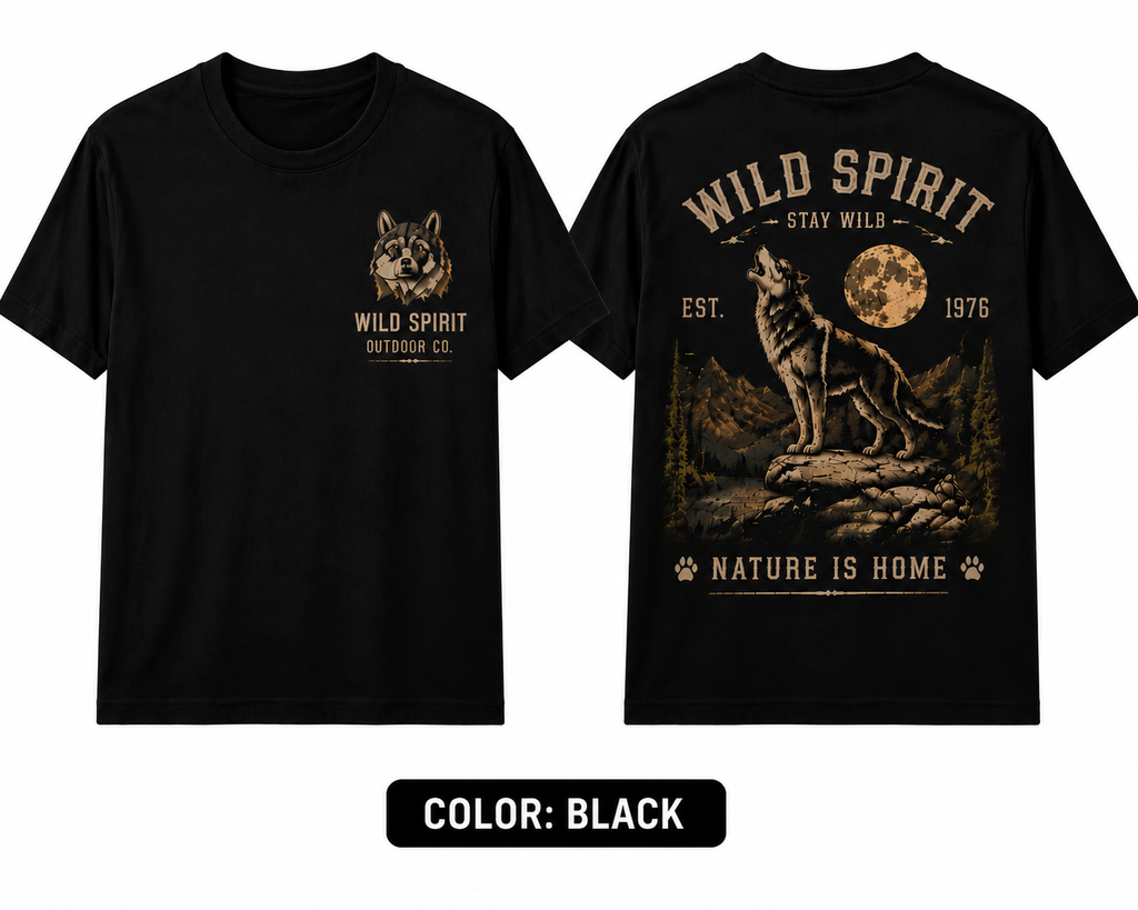 Wild Spirit™ Wolf Outdoor T-Shirt | Vintage Wilderness Graphic Tee