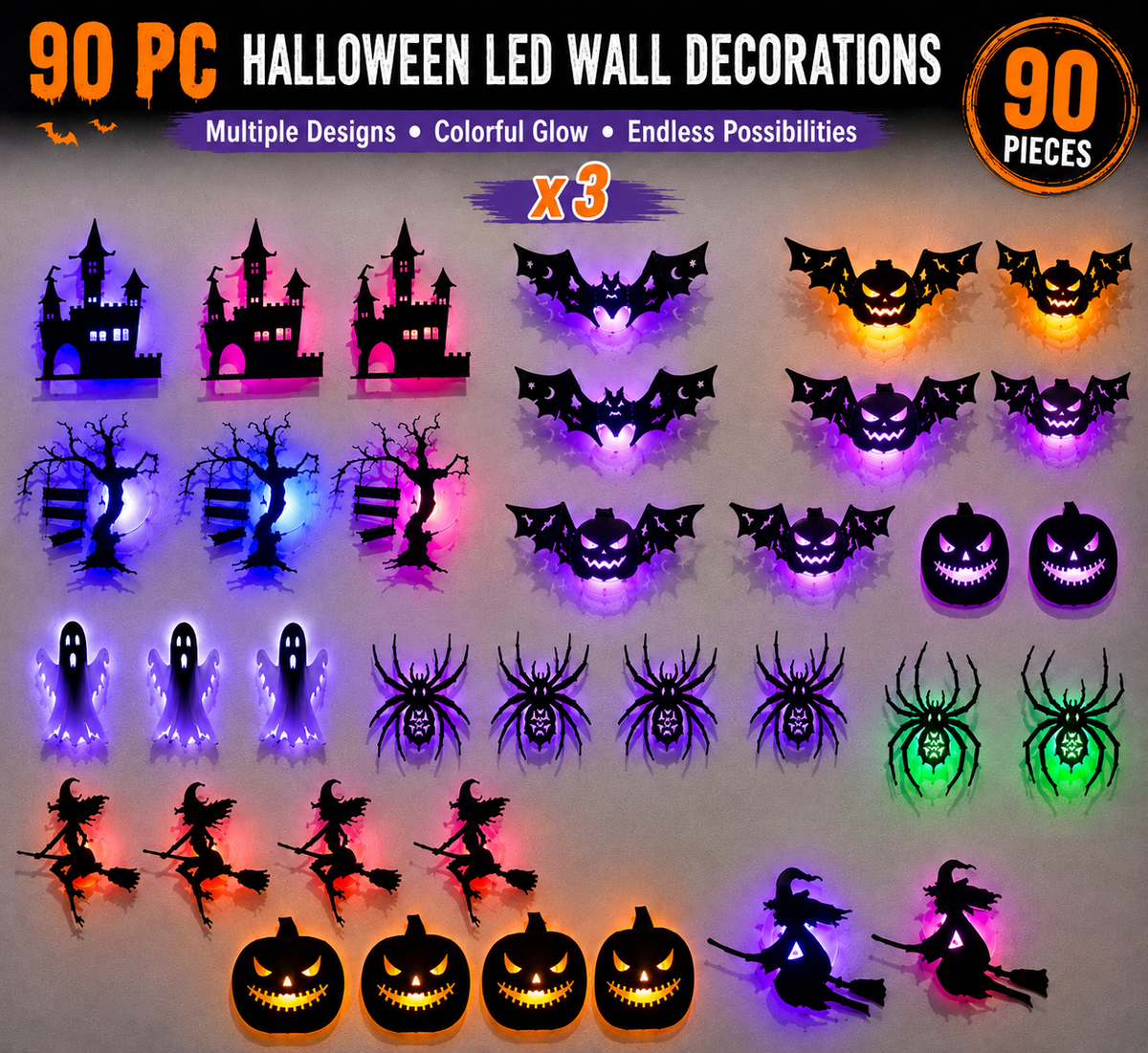 🎃 3D Light-Up Halloween Wall Decorations