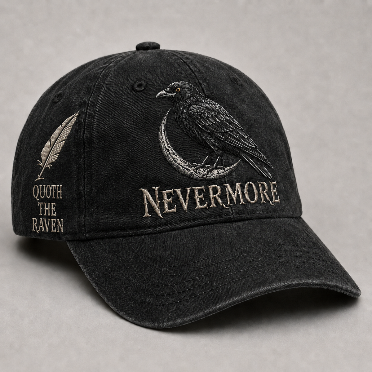 ⬛🐦Nevermore Embroidered Raven Vintage Cap | Gothic Bird Lover Hat