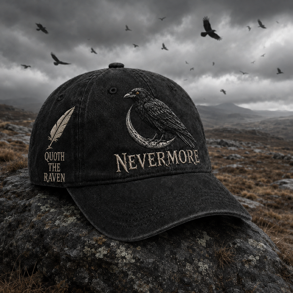 ⬛🐦Nevermore Embroidered Raven Vintage Cap | Gothic Bird Lover Hat