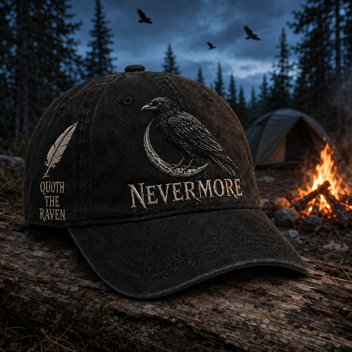 ⬛🐦Nevermore Embroidered Raven Vintage Cap | Gothic Bird Lover Hat