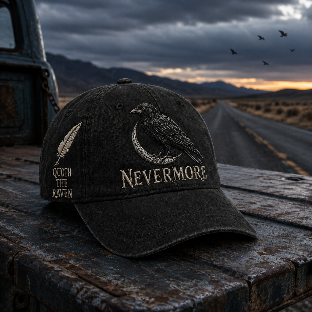 ⬛🐦Nevermore Embroidered Raven Vintage Cap | Gothic Bird Lover Hat