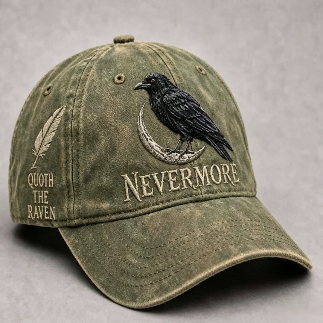 ⬛🐦Nevermore Embroidered Raven Vintage Cap | Gothic Bird Lover Hat