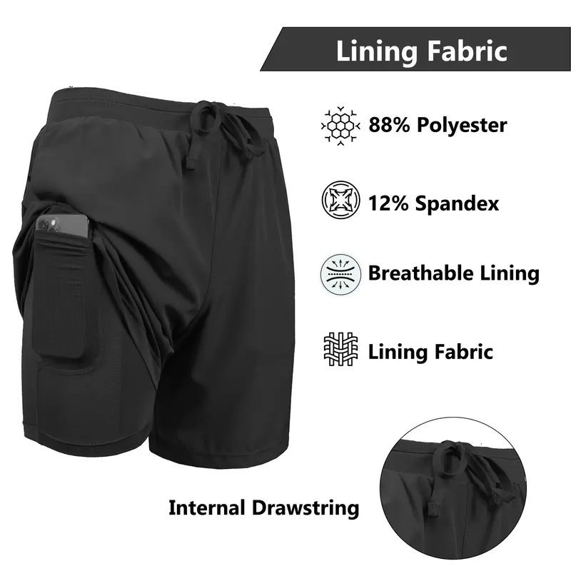 🔥Men's 2 in 1 Stretch Active Quick Dry Gym Running Shorts With Liner